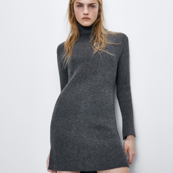 Zara Sweaters - Zara Ribbed Braided Turtleneck Dress Gray Size M